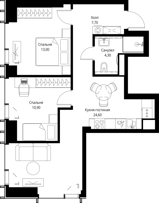 3 ккв (Евро) 62 м²