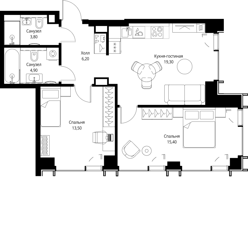 3 ккв (Евро) 67,2 м²