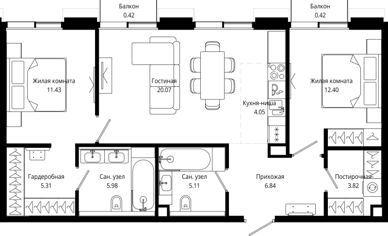 3 ккв (Евро) 75,1 м²