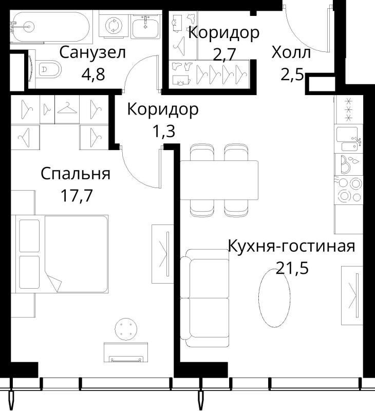 2 ккв (Евро) 50,5 м²
