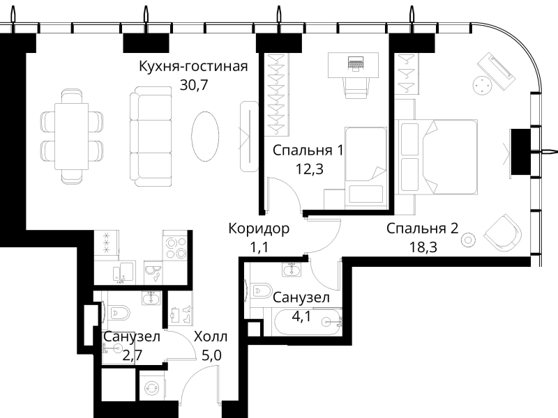 3 ккв (Евро) 74,2 м²