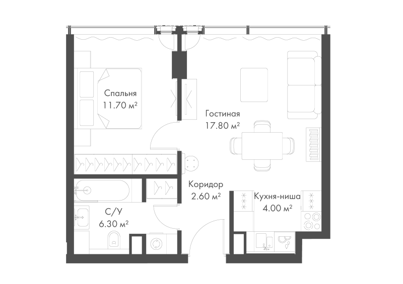 2 ккв (Евро) 42,4 м²