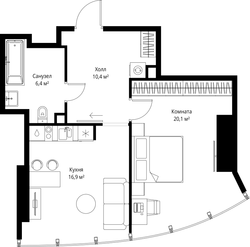 2 ккв (Евро) 53,8 м²