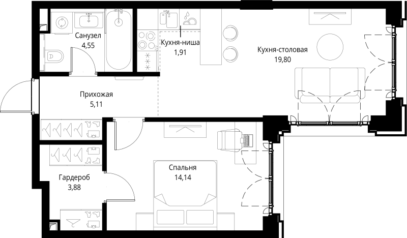 2 ккв (Евро) 49,4 м²