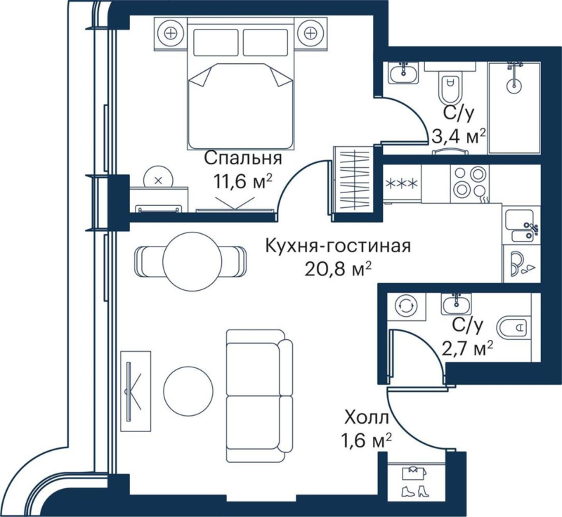 2 ккв (Евро) 38,8 м²
