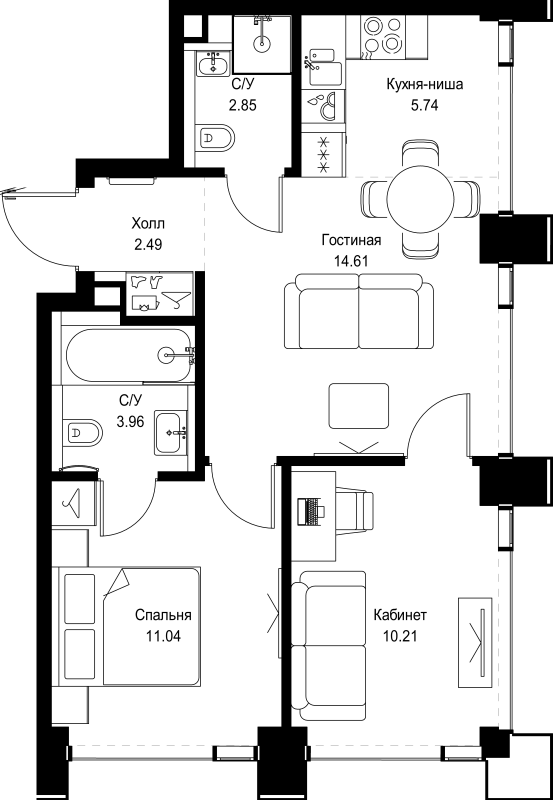 3 ккв (Евро) 50,9 м²