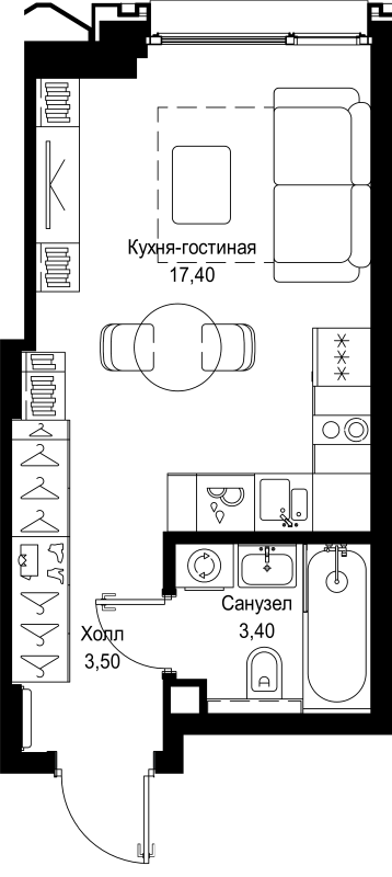 Студия 24,3 м²
