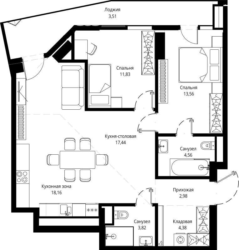 3 ккв (Евро) 81,3 м²