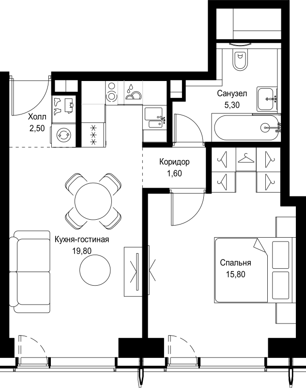 2 ккв (Евро) 45 м²