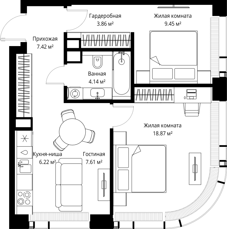 2 ккв 57,6 м²