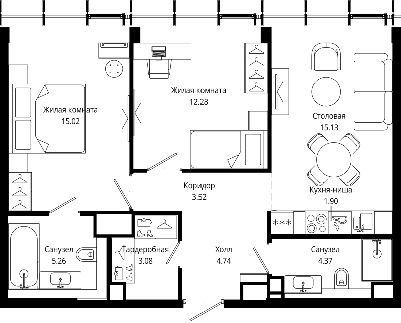 3 ккв (Евро) 66,5 м²