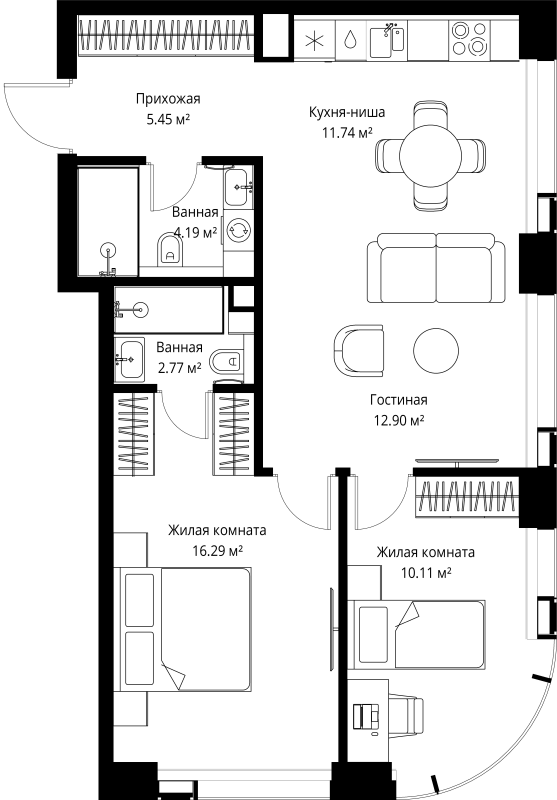 3 ккв (Евро) 63,5 м²