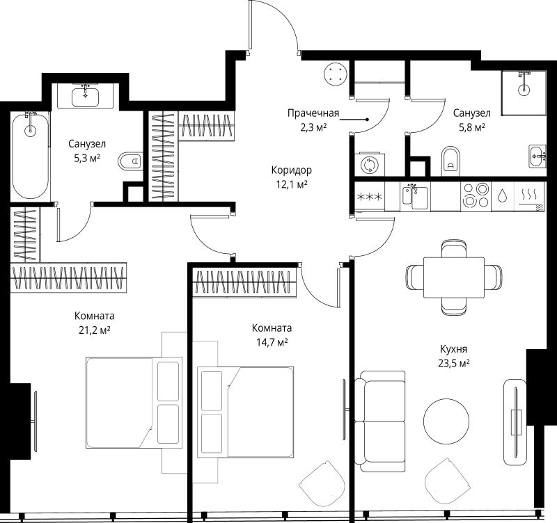 3 ккв (Евро) 84,9 м²