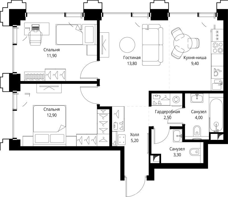 3 ккв (Евро) 63,6 м²