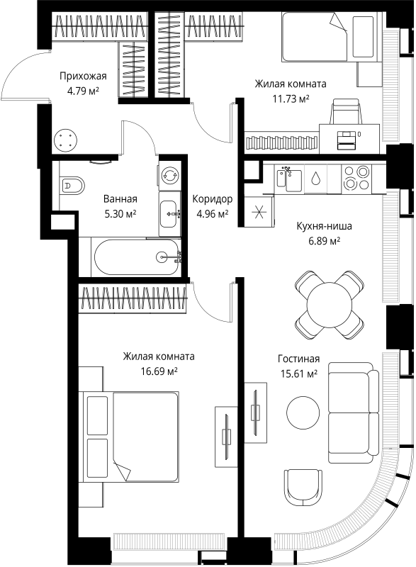 3 ккв (Евро) 66 м²