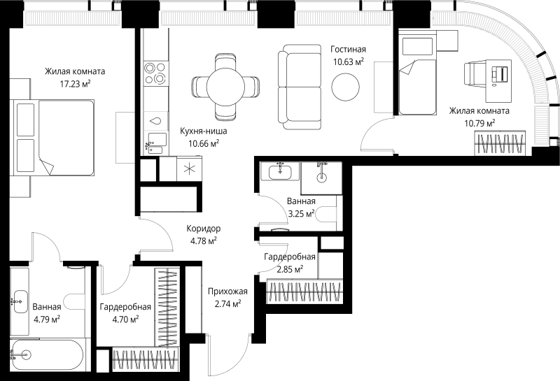 3 ккв (Евро) 72,4 м²