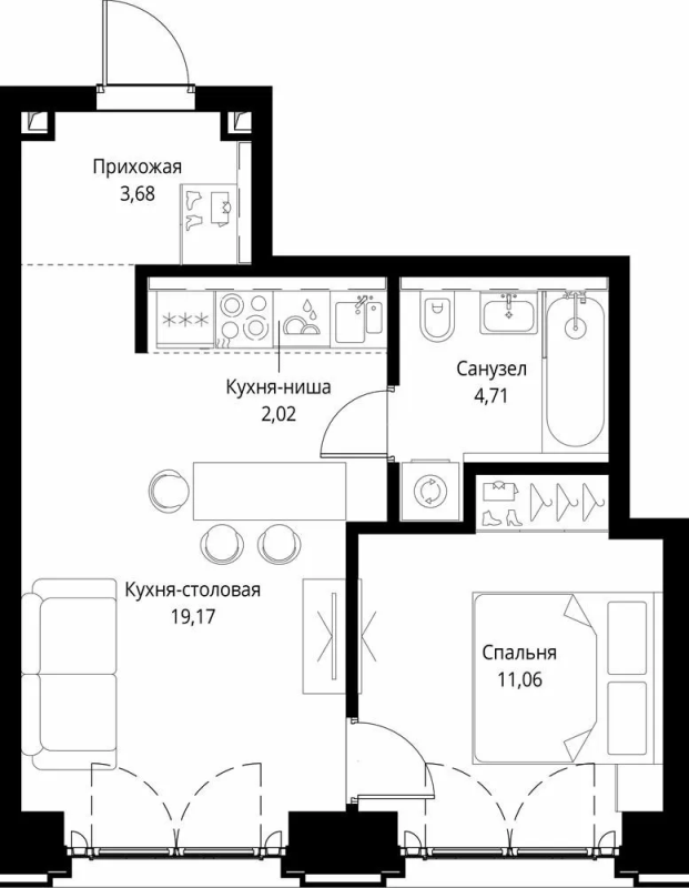 2 ккв (Евро) 40,6 м²