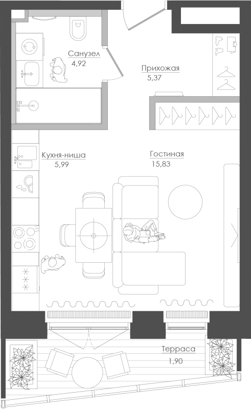 Студия 34,7 м²