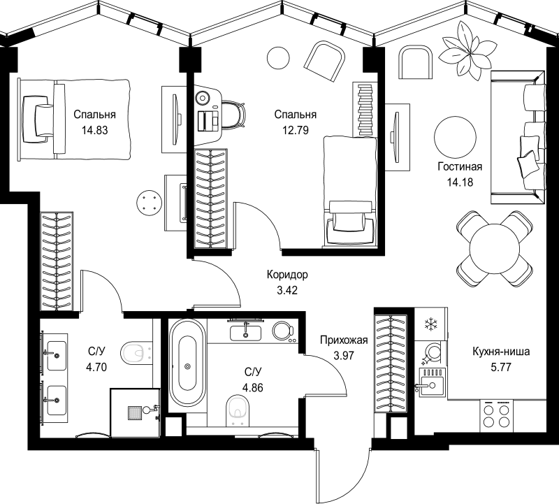 3 ккв (Евро) 64,5 м²
