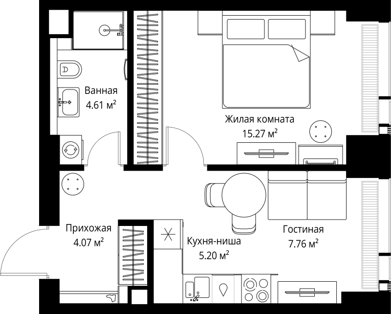 1 ккв 36,9 м²