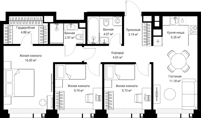 4 ккв (Евро) 72,7 м²