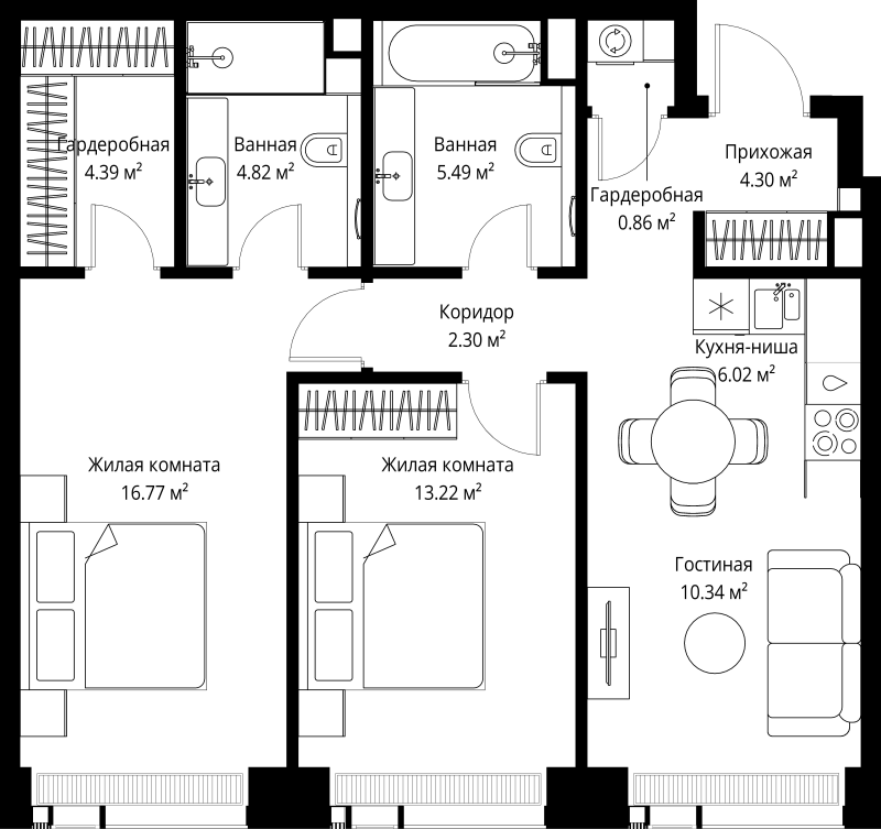 3 ккв (Евро) 68,5 м²