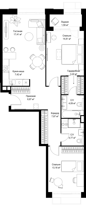 3 ккв (Евро) 81,2 м²