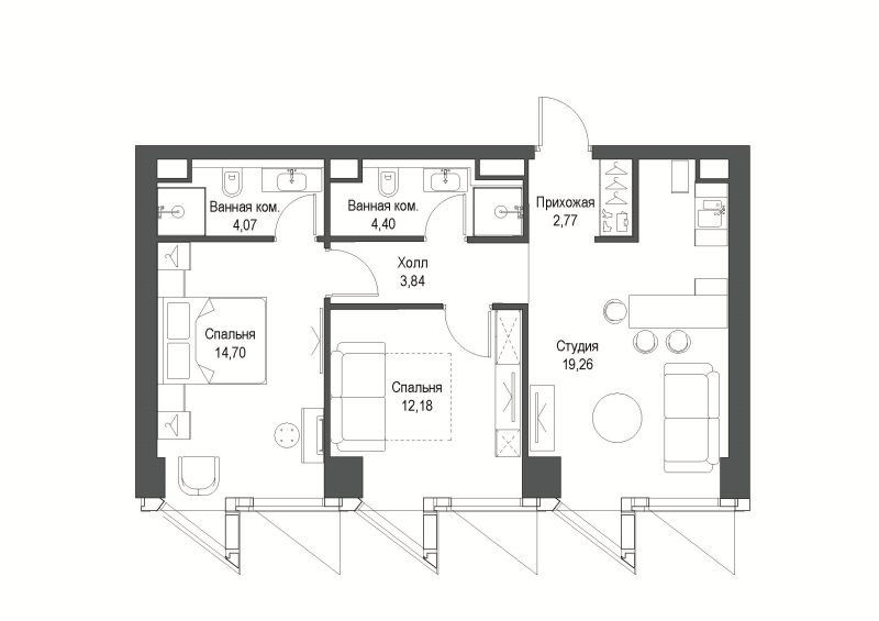 3 ккв (Евро) 61,1 м²
