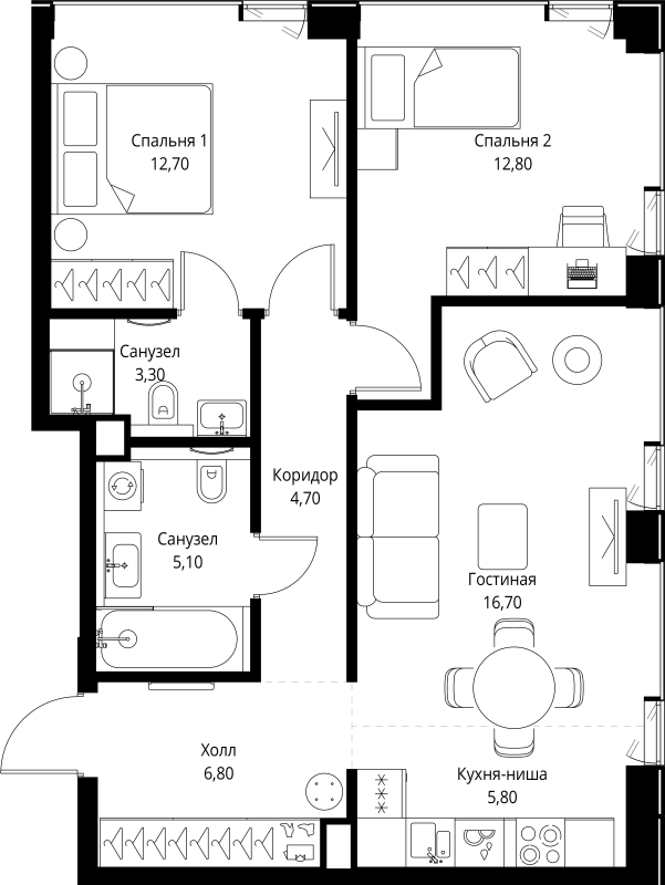 3 ккв (Евро) 67,9 м²