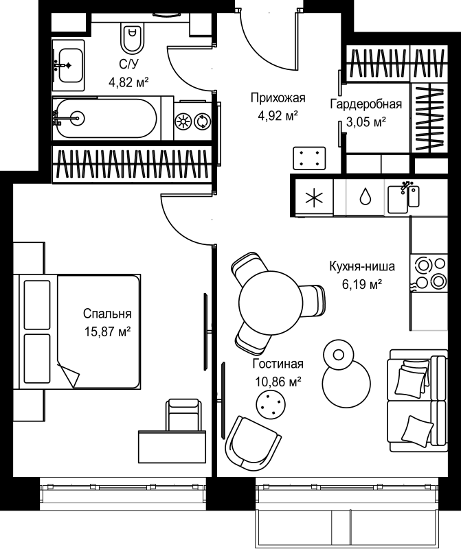 2 ккв (Евро) 45,7 м²