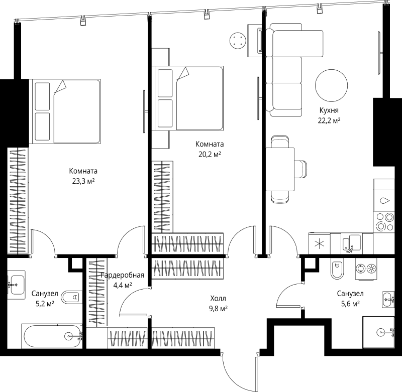 3 ккв (Евро) 90,7 м²