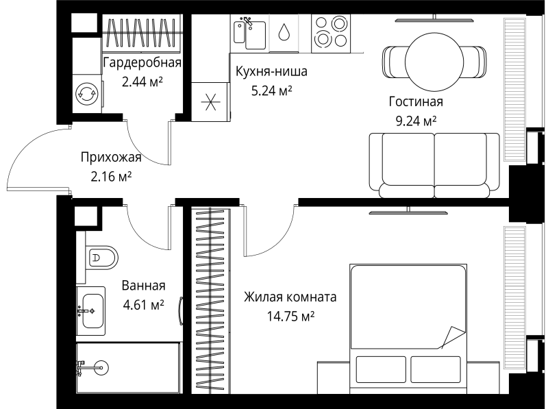 1 ккв 38,4 м²