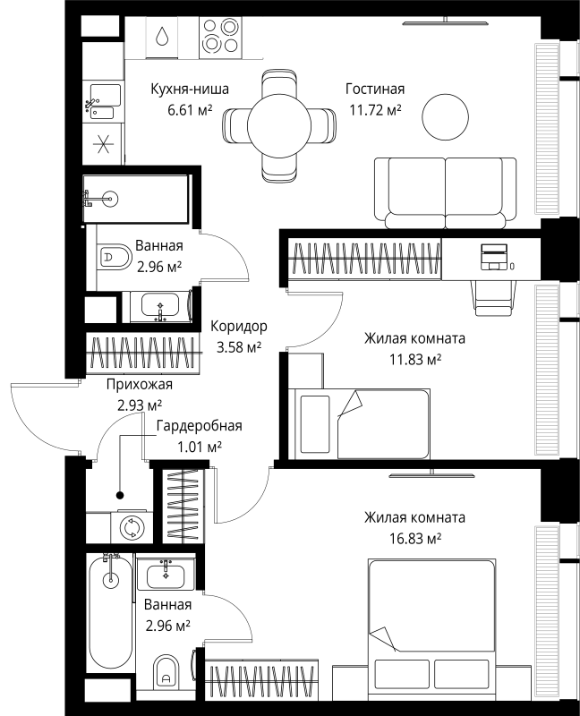 3 ккв (Евро) 60,4 м²