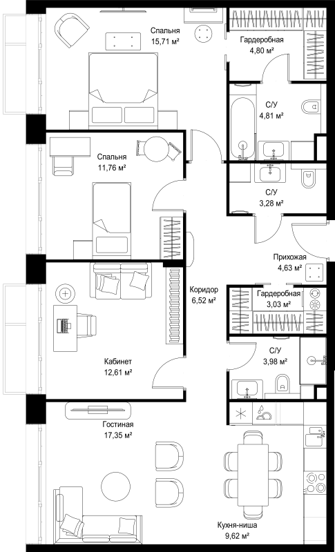4 ккв (Евро) 98,1 м²