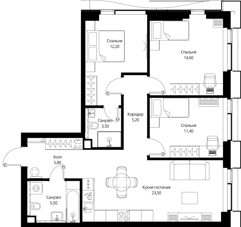 4 ккв (Евро) 81,7 м²