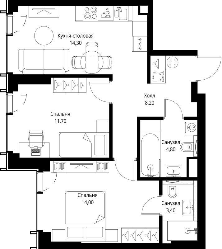 2 ккв 56,4 м²