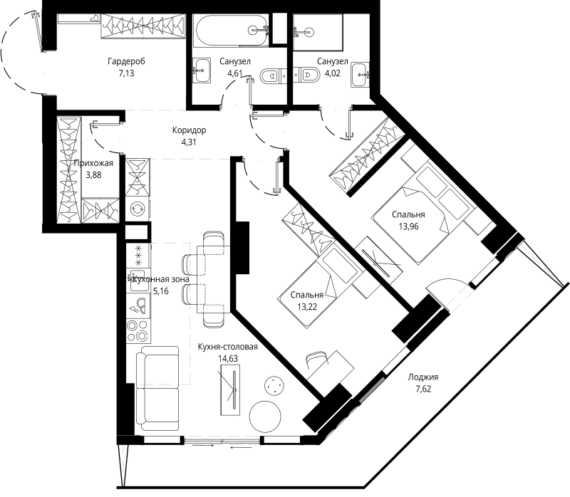 3 ккв (Евро) 79,2 м²
