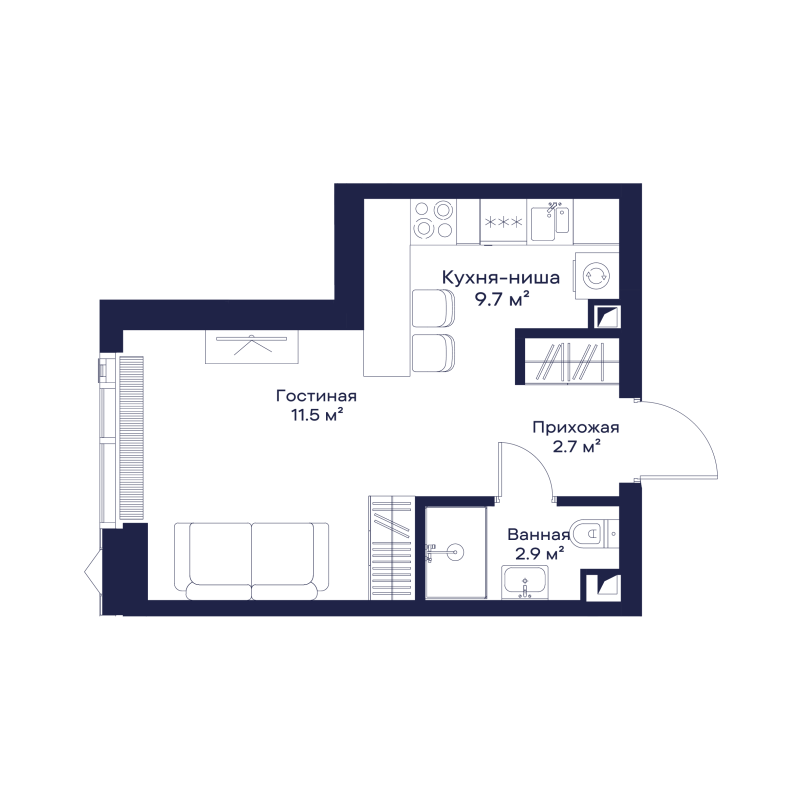 Студия 27 м²