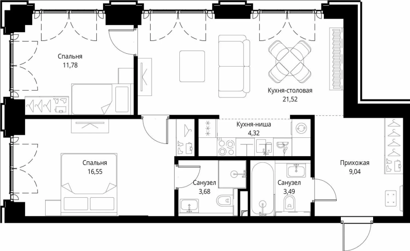 3 ккв (Евро) 70,4 м²