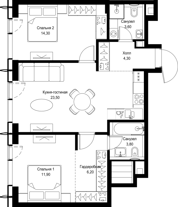 3 ккв (Евро) 67,6 м²