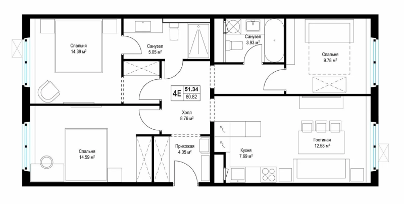 4 ккв (Евро) 80,9 м²