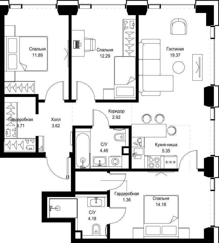 4 ккв (Евро) 83,3 м²