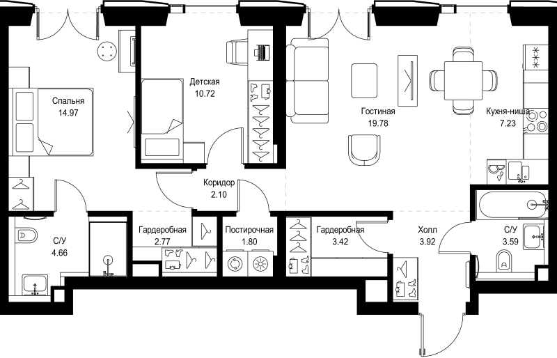 3 ккв (Евро) 75 м²