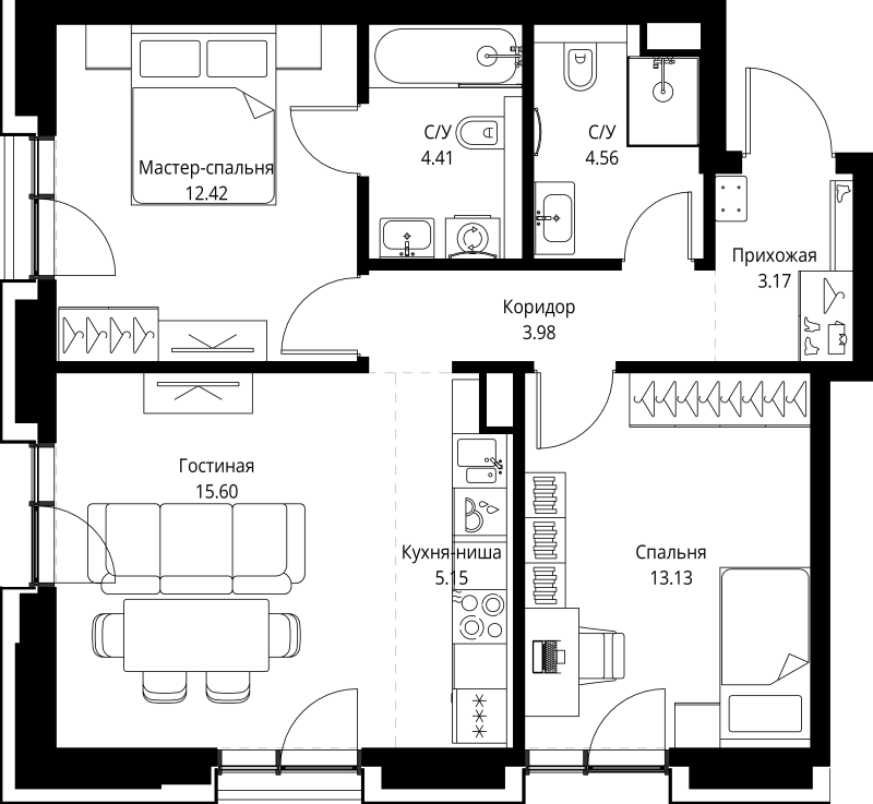 3 ккв (Евро) 62,4 м²