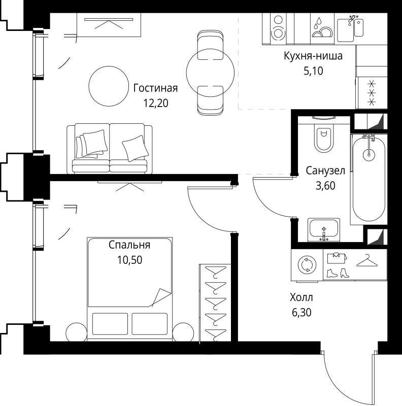 2 ккв (Евро) 38 м²