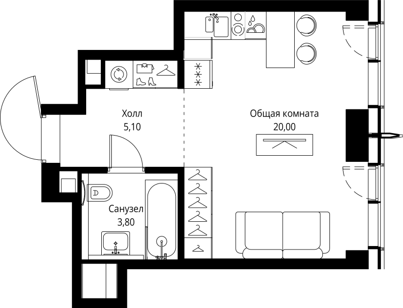 Студия 28,9 м²