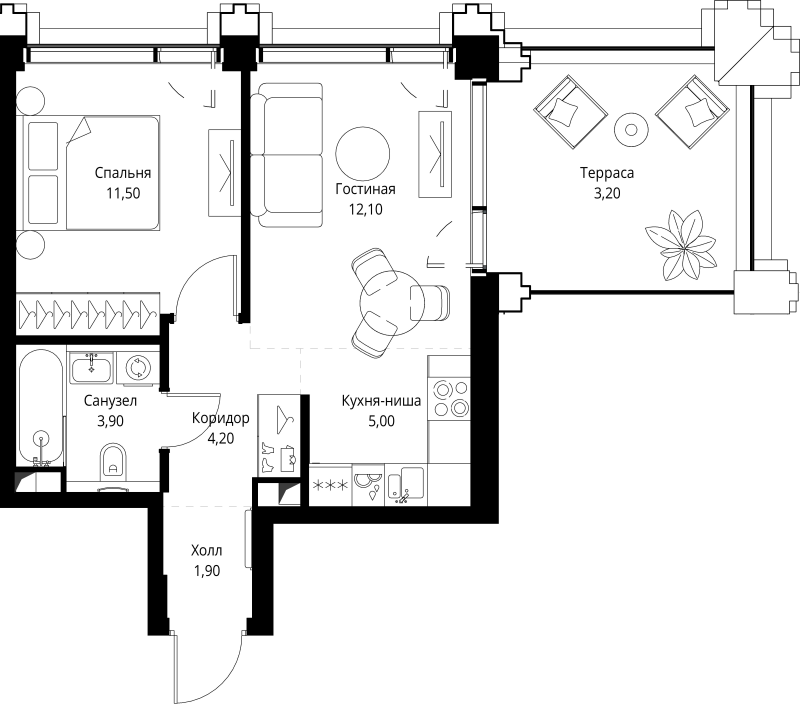 2 ккв (Евро) 42,1 м²
