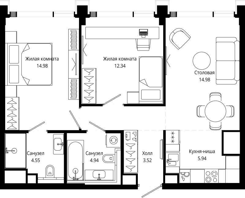 3 ккв (Евро) 66,5 м²