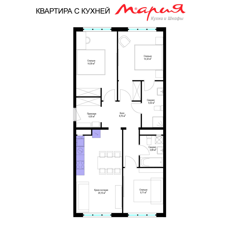 4 ккв (Евро) 80,5 м²