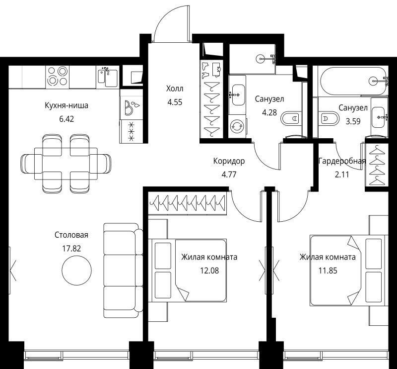 3 ккв (Евро) 67,5 м²